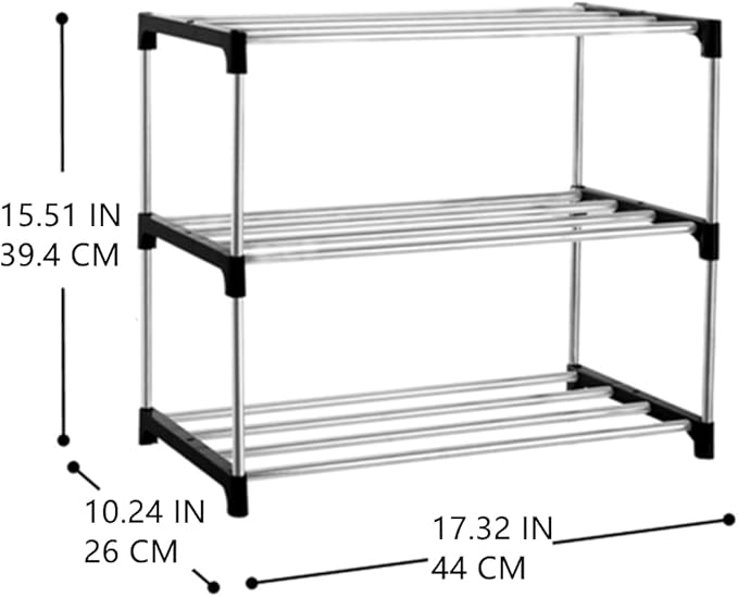 3-Tier Stackable Small Shoe Rack, Lightweight Shoe Shelf Storage Organizer for Entryway, Hallway and Closet(Black)