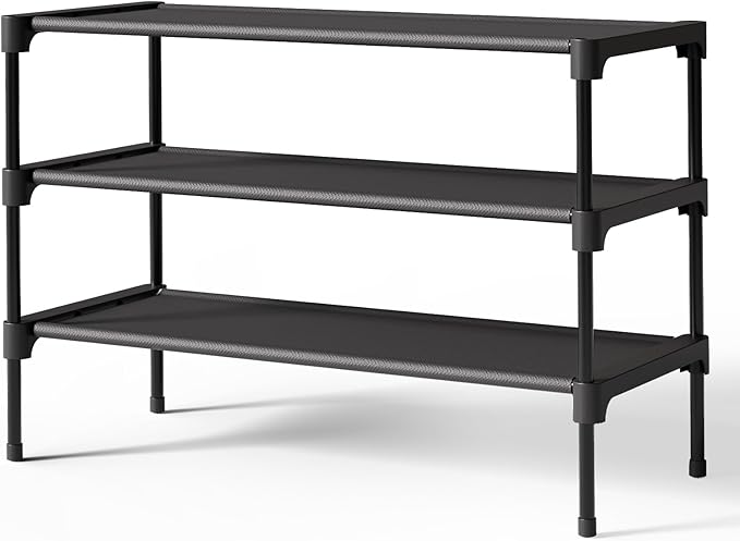 Rack - Non-Woven Shoe Rack Shelf, Shoe Organizer for Closet, Entryway, Garage & Corridor, Stackable Shoe Shelves, Medium, Black