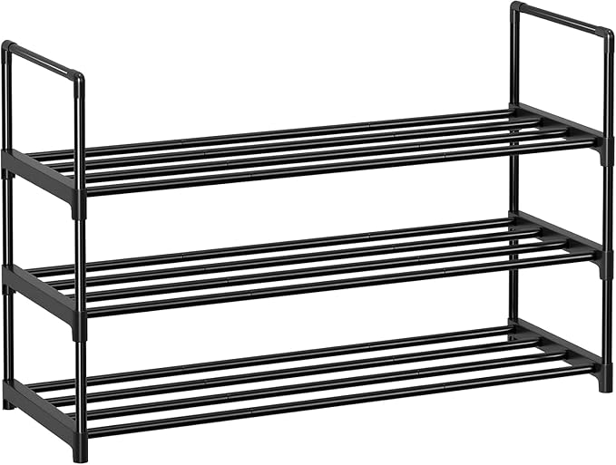 Simple Trending Shoe Rack, 3-Tier Shoe Organizer, Metal Storage Shelf, for 16-20 Pairs, Stackable, for Entryway, 11.75 x 36.5 x 21.5 Inches, Black