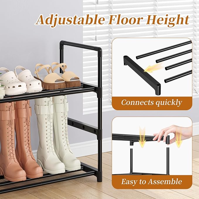 Simple Trending Shoe Rack, 3-Tier Shoe Organizer, Metal Storage Shelf, for 16-20 Pairs, Stackable, for Entryway, 11.75 x 36.5 x 21.5 Inches, Black