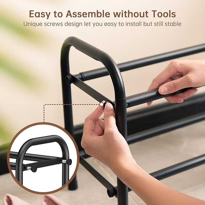 2-Tier Expandable Shoe Rack,Adjustable Shoe Shelf Storage Organizer Heavy Duty Metal Free Standing Shoe Rack for Entryway Closet Doorway (Black)
