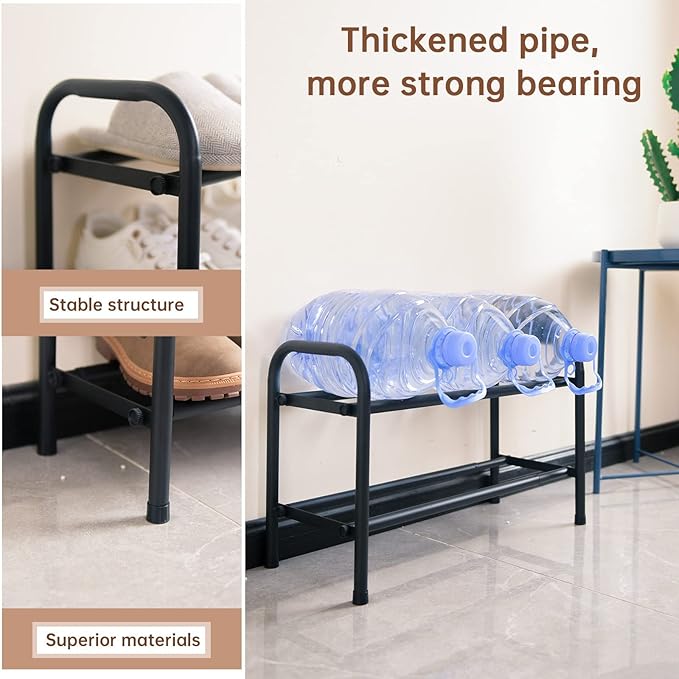 2-Tier Expandable Shoe Rack,Adjustable Shoe Shelf Storage Organizer Heavy Duty Metal Free Standing Shoe Rack for Entryway Closet Doorway (Black)