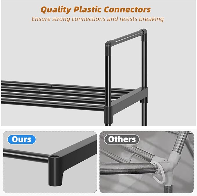 Simple Trending Shoe Rack, 3-Tier Shoe Organizer, Metal Storage Shelf, for 16-20 Pairs, Stackable, for Entryway, 11.75 x 36.5 x 21.5 Inches, Black