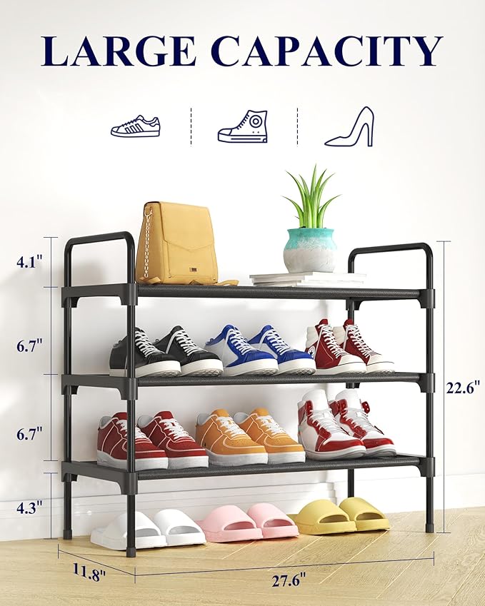 Shoe Rack for Closet, Sturdy and Long-Lasting Shoe Shelf, Shoe Rack for Entryway, Personalized DIY Shoe Organizer, Shoe Rack Organizer for Space-Saving, 27.6" x 11.8" x 22.6", Black