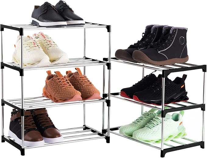 3-Tier Stackable Small Shoe Rack, Lightweight Shoe Shelf Storage Organizer for Entryway, Hallway and Closet(Black)