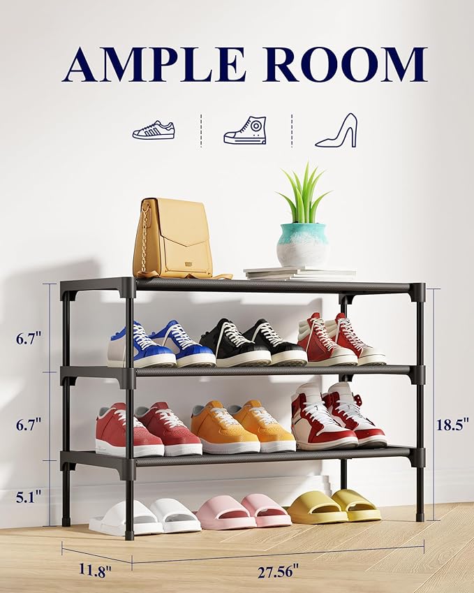 Rack - Non-Woven Shoe Rack Shelf, Shoe Organizer for Closet, Entryway, Garage & Corridor, Stackable Shoe Shelves, Medium, Black