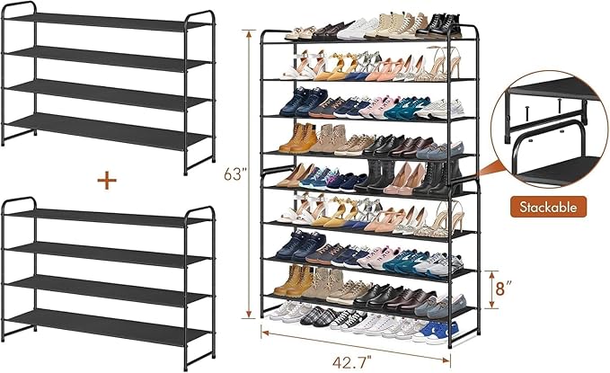 4 Tier Long Shoe Rack for Closet Floor, Wide Shoe Shelf Storage Organizer 30-Pairs Stackable Sneaker Organizer for Closet, Bedroom (Black)