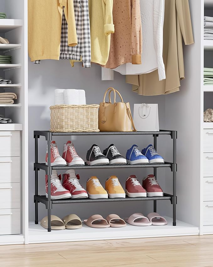 Rack - Non-Woven Shoe Rack Shelf, Shoe Organizer for Closet, Entryway, Garage & Corridor, Stackable Shoe Shelves, Medium, Black